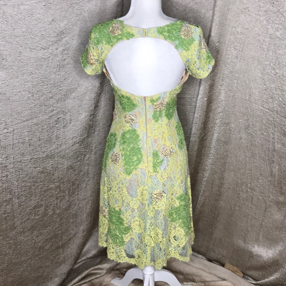 Jovani Lace Green Gold Double Layer Dress - Picture 6 of 12